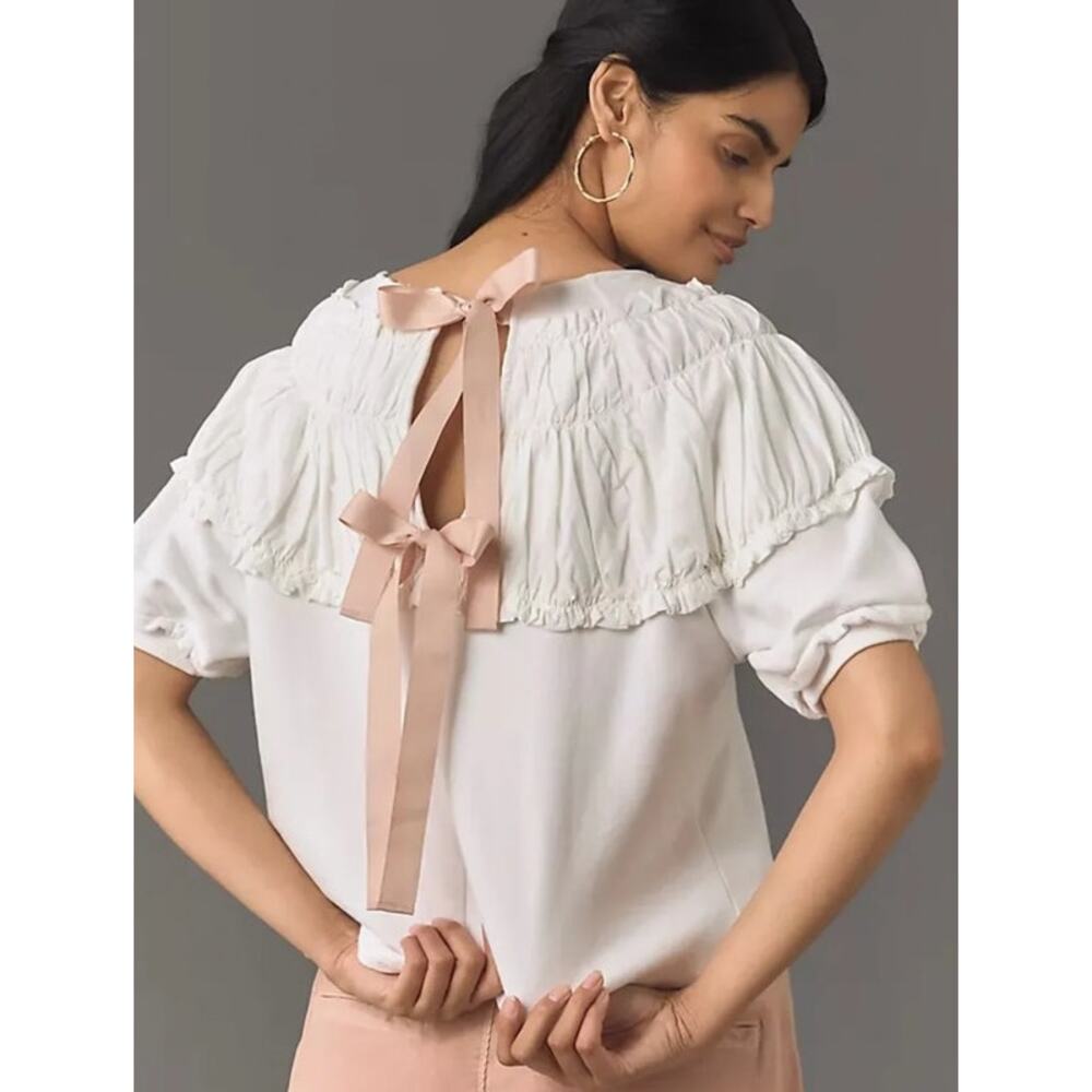 New without Tags Anthropologie bow detail ruffle rouched top